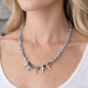 Peyote Bird Free Spirit Blue Natural Stone Cross Necklace New
